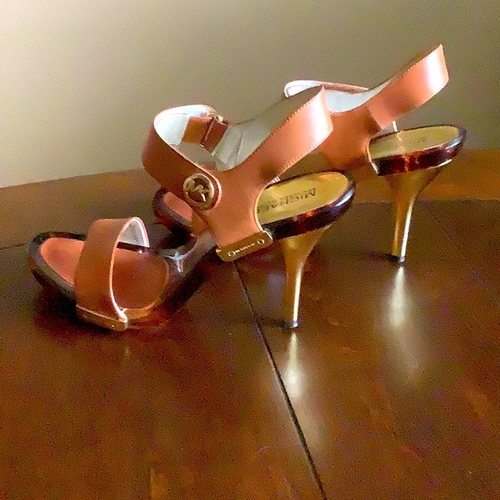 Michael Kors summer sandal heels. Size 9. Camel leather with brass accents.
